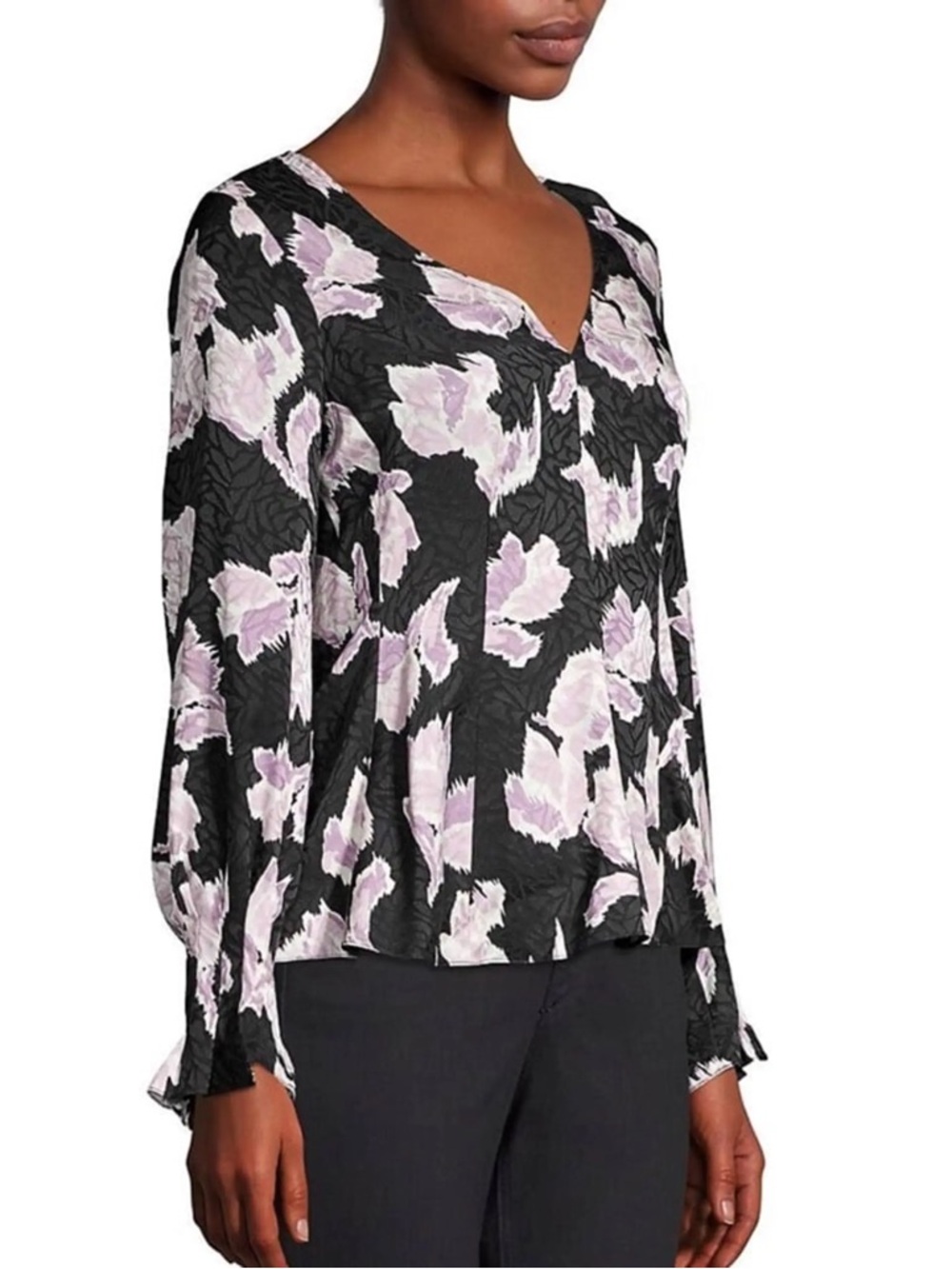 Rebecca Taylor Black and Purple Silk Long Sleeve Blouse Size 10